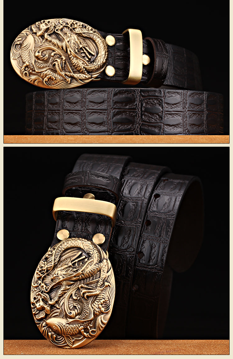 Pattern Smooth Buckle Head Layer High-End Retro Belt Casual Trend - Neon North Clothing