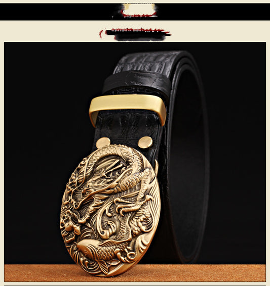 Pattern Smooth Buckle Head Layer High-End Retro Belt Casual Trend - Neon North Clothing