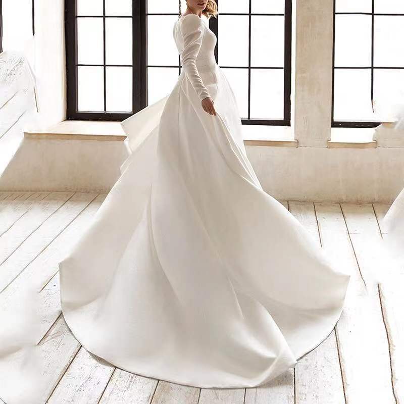 Ladies White Satin Long Dress with Thin Surface and High French Temperament Long Skirt - Neon North Clothing