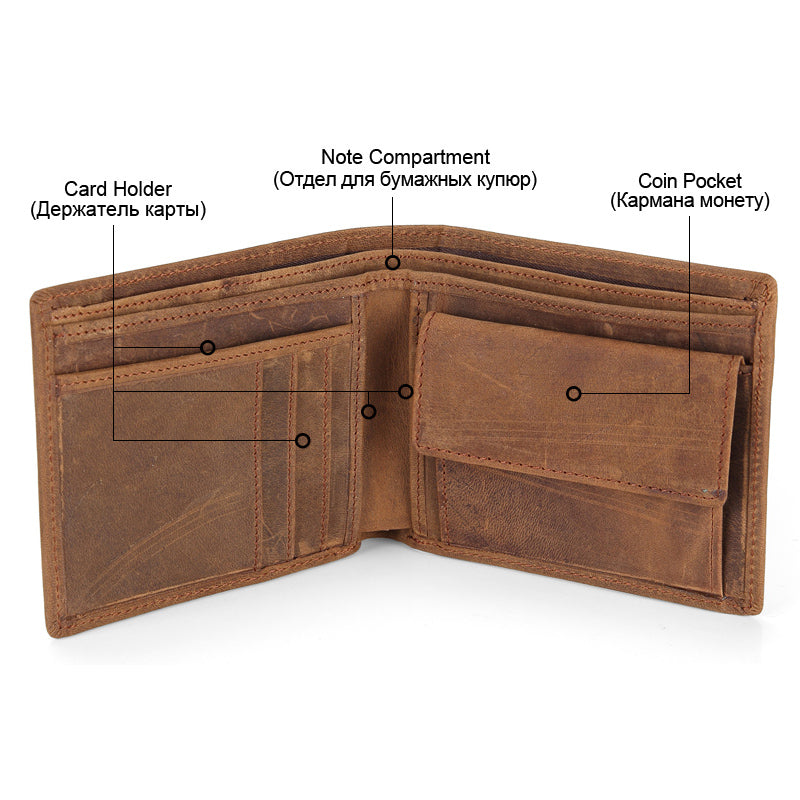 Cartera de hombre de piel de caballo auténtica 
