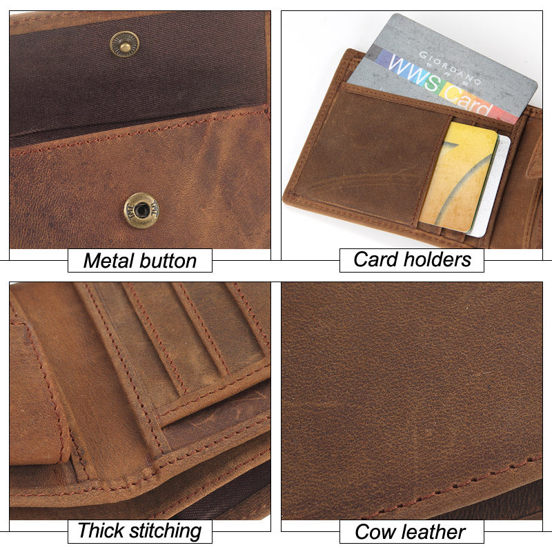 Cartera de hombre de piel de caballo auténtica 