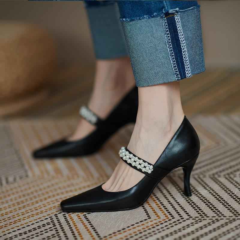 Pointed Toe Stiletto Heels Women - Temperament Leather High Heels