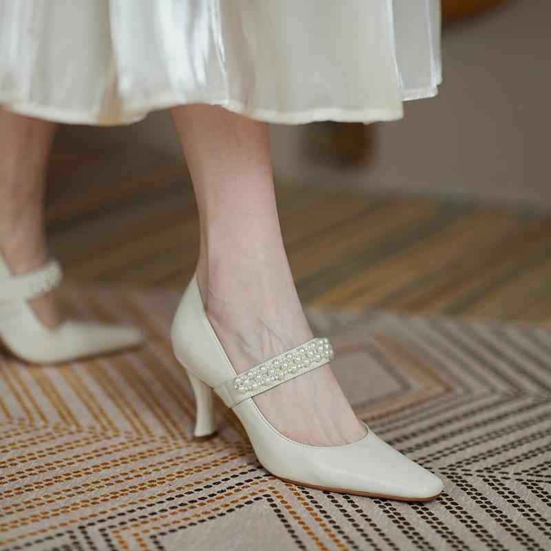 Pointed Toe Stiletto Heels Women - Temperament Leather High Heels
