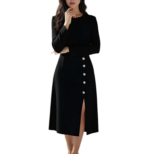 Womens Formal Dress Maxi Skirt with Slit - Elegant Workwear Dress - Neon North Clothing