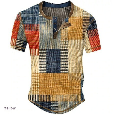 Men's Plaid Color Block T-Shirt - Short Sleeve Graphic Tee - Neon North Clothing