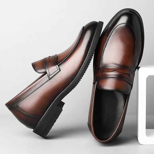 Cowhide Height Increasing Leather Shoes for Men - Business Formal Wear Slip-on