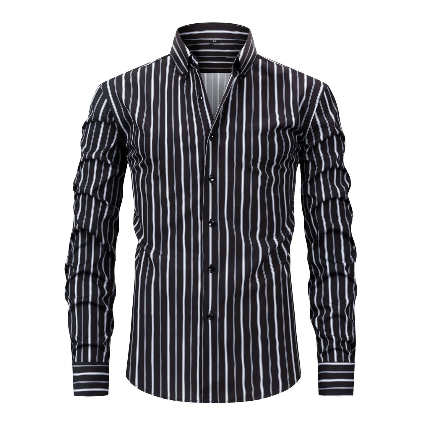 Men's Striped Lapel Shirt with Digital Print - Long-Sleeved Style