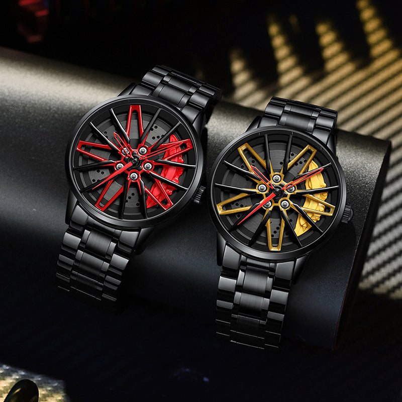 NEON NORTH Luxury Mens Watch Stainless Steel Car Wheel Hub Quartz Watch For Men - Neon North Clothing