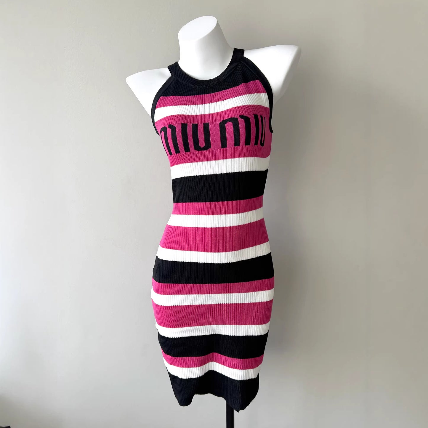 Striped Sleeveless Dress with Fitted Waist - Neon North Clothing