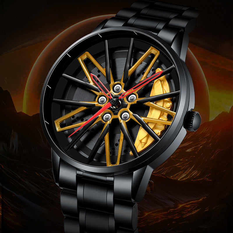 NEON NORTH Luxury Mens Watch Stainless Steel Car Wheel Hub Quartz Watch For Men - Neon North Clothing