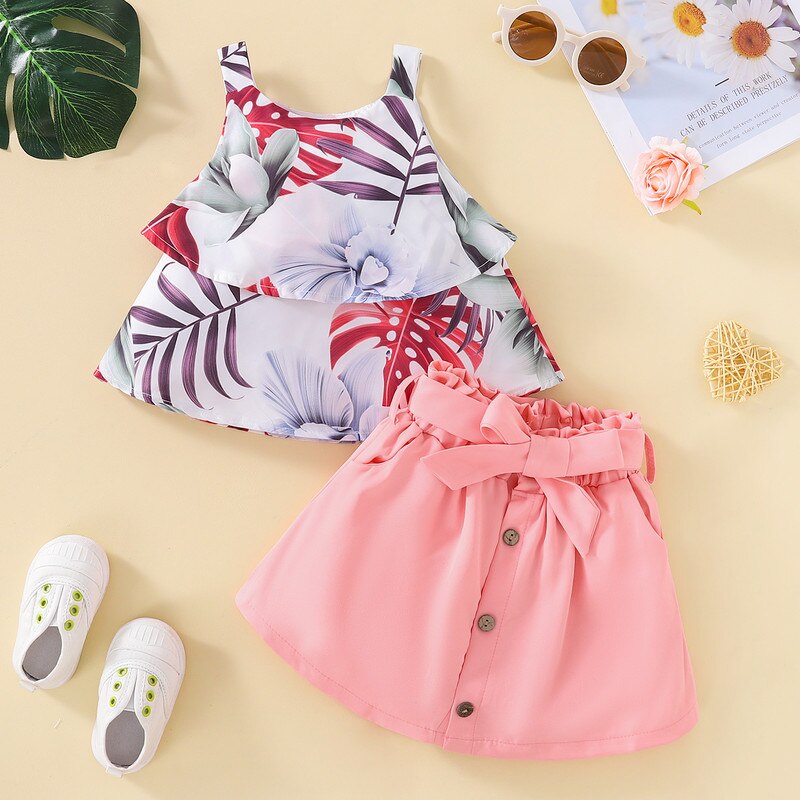Floral Tank Top and Skirt Set - Stylish Floral Leaf Print Outfit - Neon North Clothing