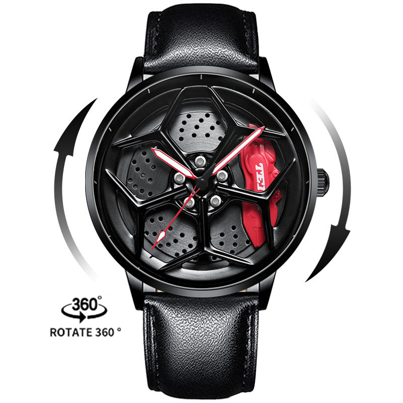 NEON NORTH Luxury Mens Watch Stainless Steel Car Wheel Hub Quartz Watch For Men - Neon North Clothing
