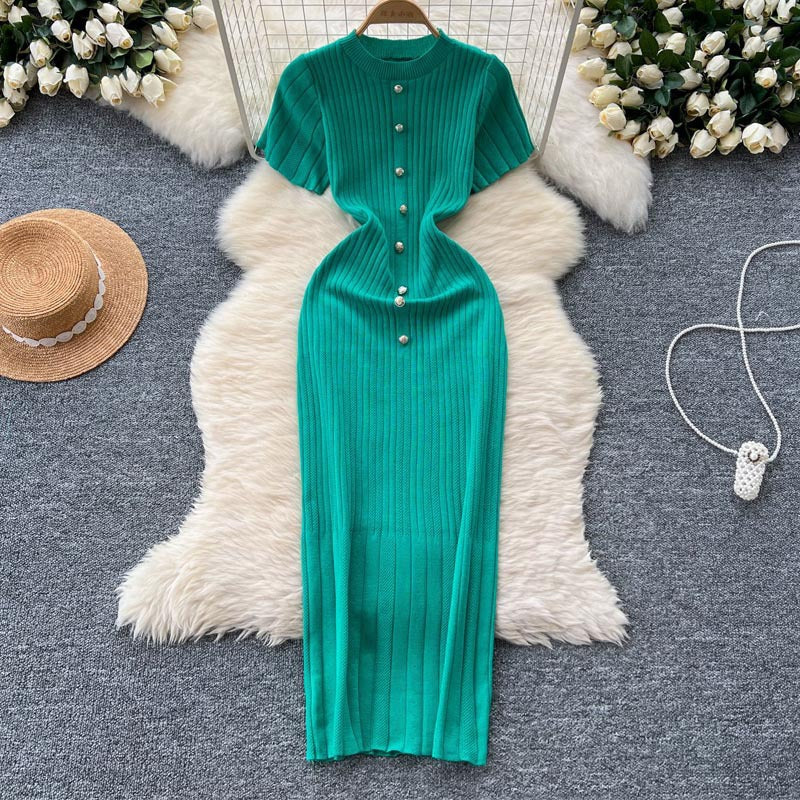 Single-Button Hollow-Out Long Dress - Neon North Clothing