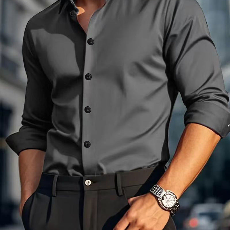 Men's Long-Sleeve Casual Shirt - Solid Color and Stylish Design