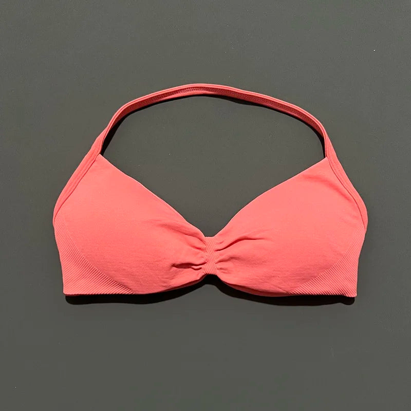 Strappy Backless Yoga Gym Bra with Push-up Removable Cups - Neon North Clothing