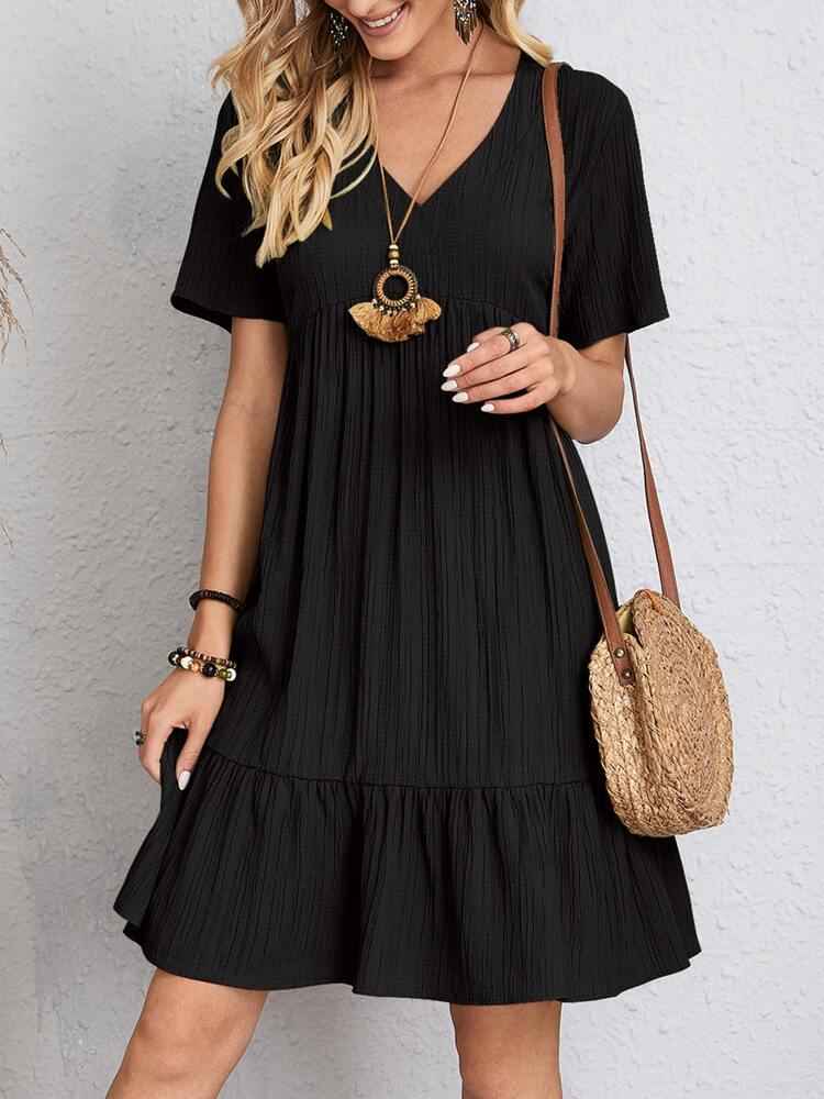 Casual Loose Ruffled V-Neck Dress for Stylish Comfort and Effortless Chic