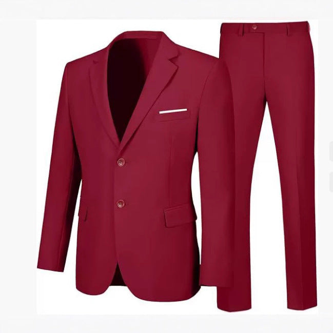 Solid Color Suit Jacket Pants Set for Men - Stylish and Versatile Outfit