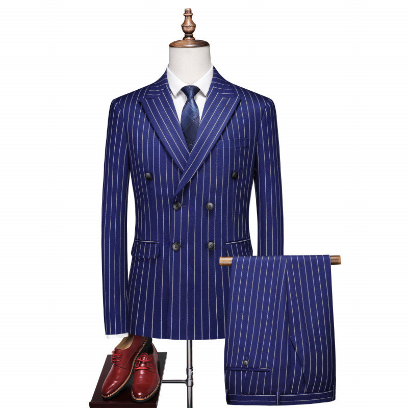 Casual Double-Breasted Striped Suit Set for Effortless Style