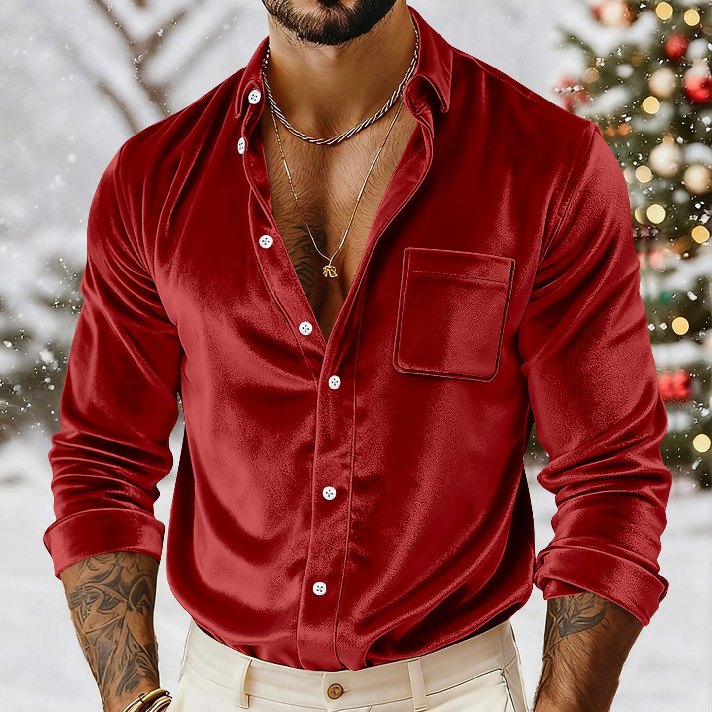 Mens Gold Velvet Shirt - Loose Fit Button-Up for Ultimate Comfort