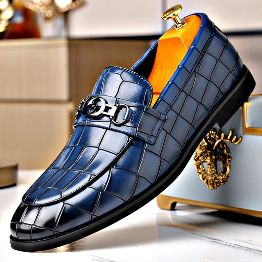 Embossed Horsebit Buckle Shoes in Various Color Options for Business Casual Style