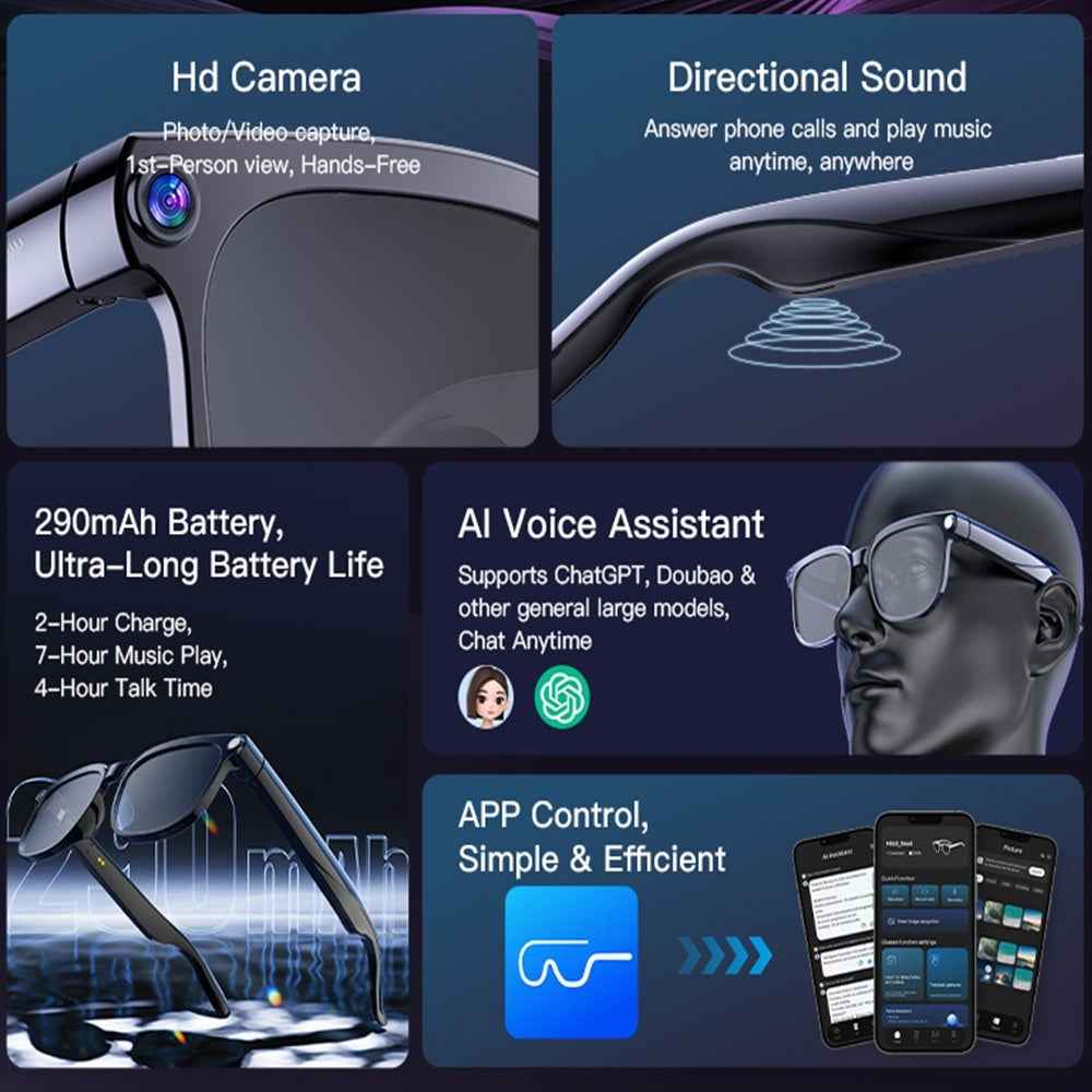 800W Smart Glasses for Video Recording - AI Assistant Enhanced