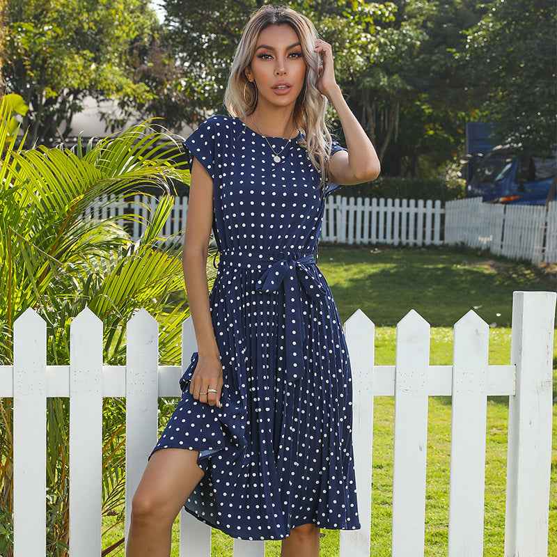 Elegant Polka Dot Midi Dress for Women - Short Sleeve and Stylish