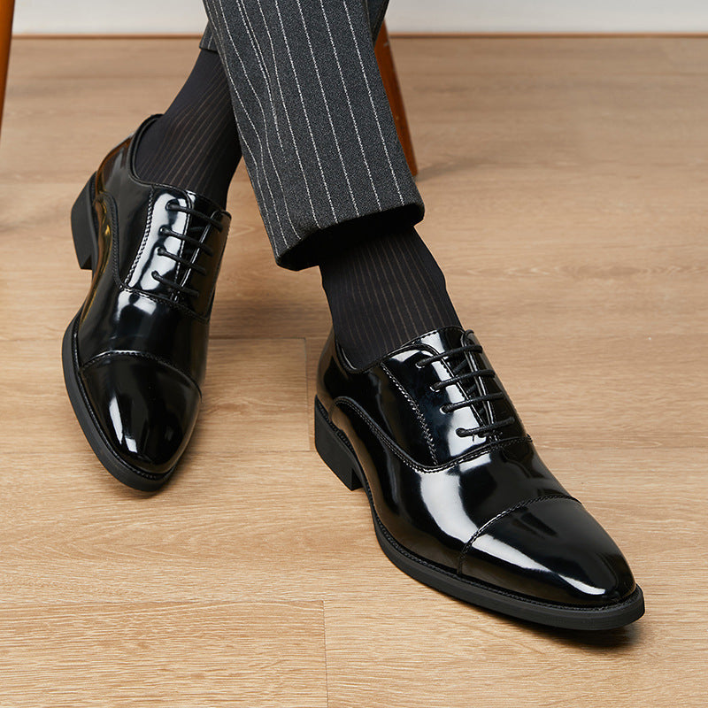 Chaussures Oxford à bout pointu et semelle souple pour homme d'affaires, en cuir verni à trois articulations 