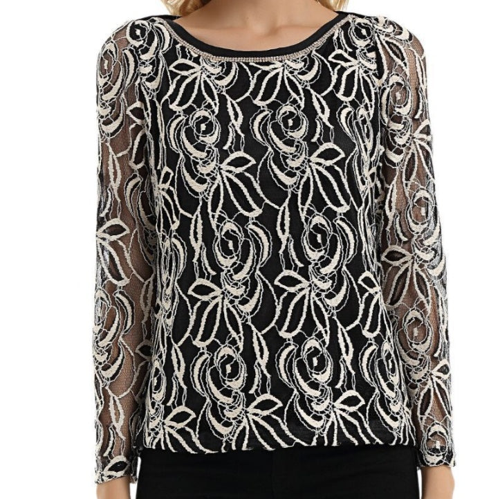 Black and White Embroidery Blouse