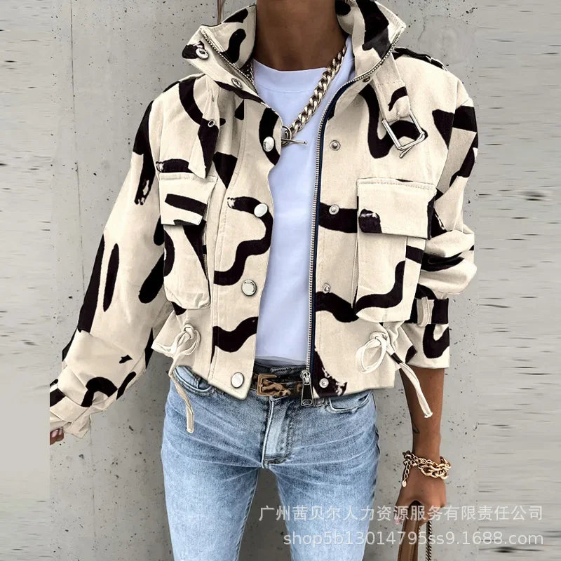 Geometric Vintage Print Jacket Long Sleeve Button Top - Neon North Clothing