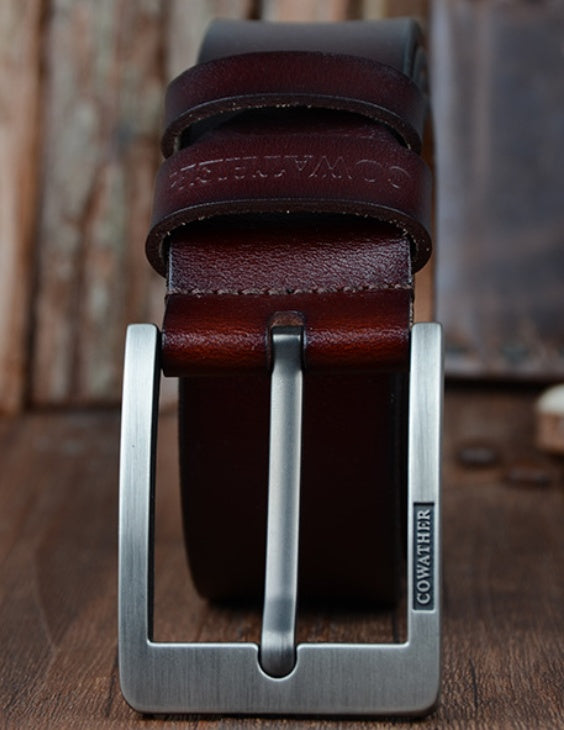 Genuine Leather Men's Belt with Pin Buckle Design - Neon North Clothing