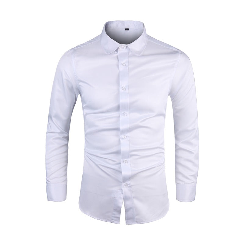 Long-sleeve Plus-size Business Shirt with Lapel Collar - Slim Fit Solid Color