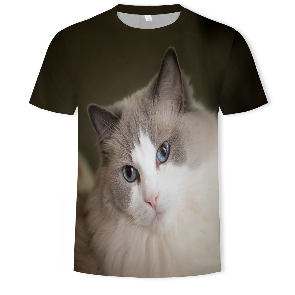 Digital Print Short Sleeve Cute Cat Men's T-shirt - Neon North Clothing