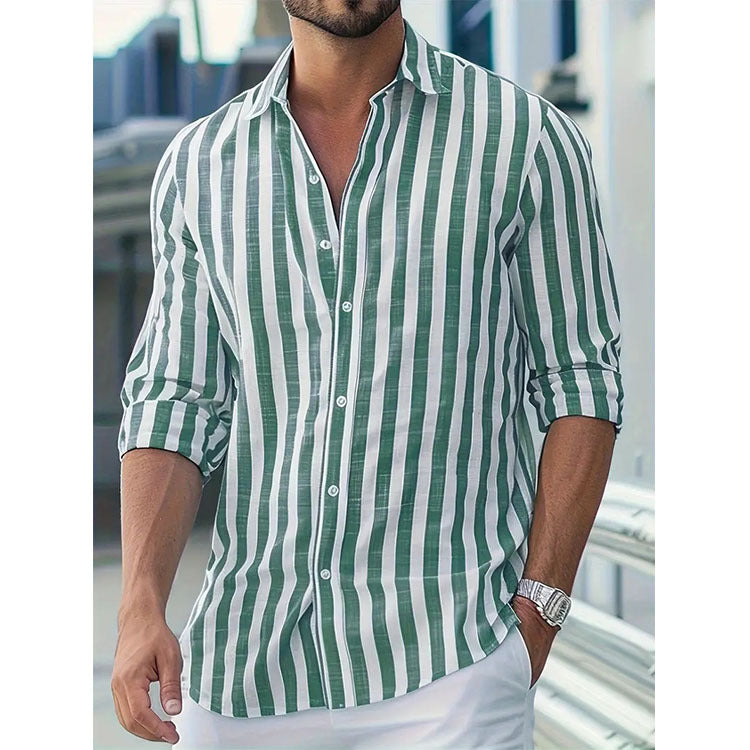 Mens Long-Sleeve Striped Button-Down Shirt - Stylish Slim Fit