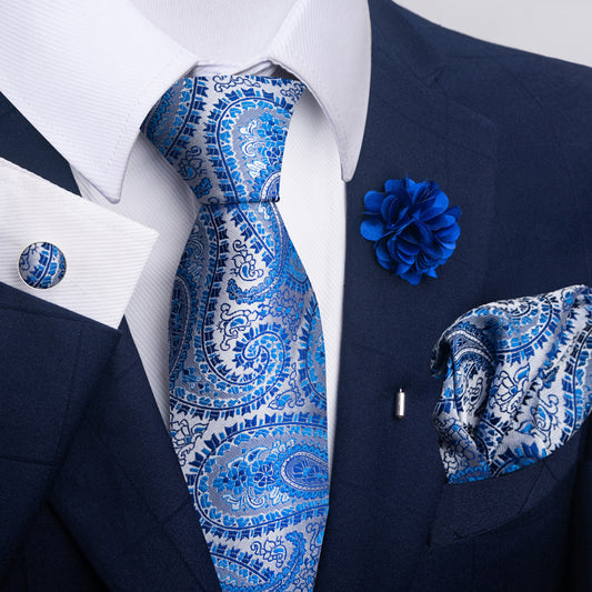 Men's Tie and Pocket Square Set with Pin - 2 Piece Suit Combo