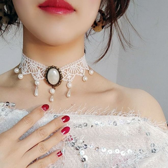 Retro Court Gothic  Multi-Layer Crystal Lace Necklace Choker Clavicle Chain - Neon North Clothing