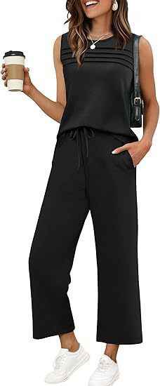 Womens Pleated Vest Top Set - Stylish Two-Piece Outfit for Effortless Chic