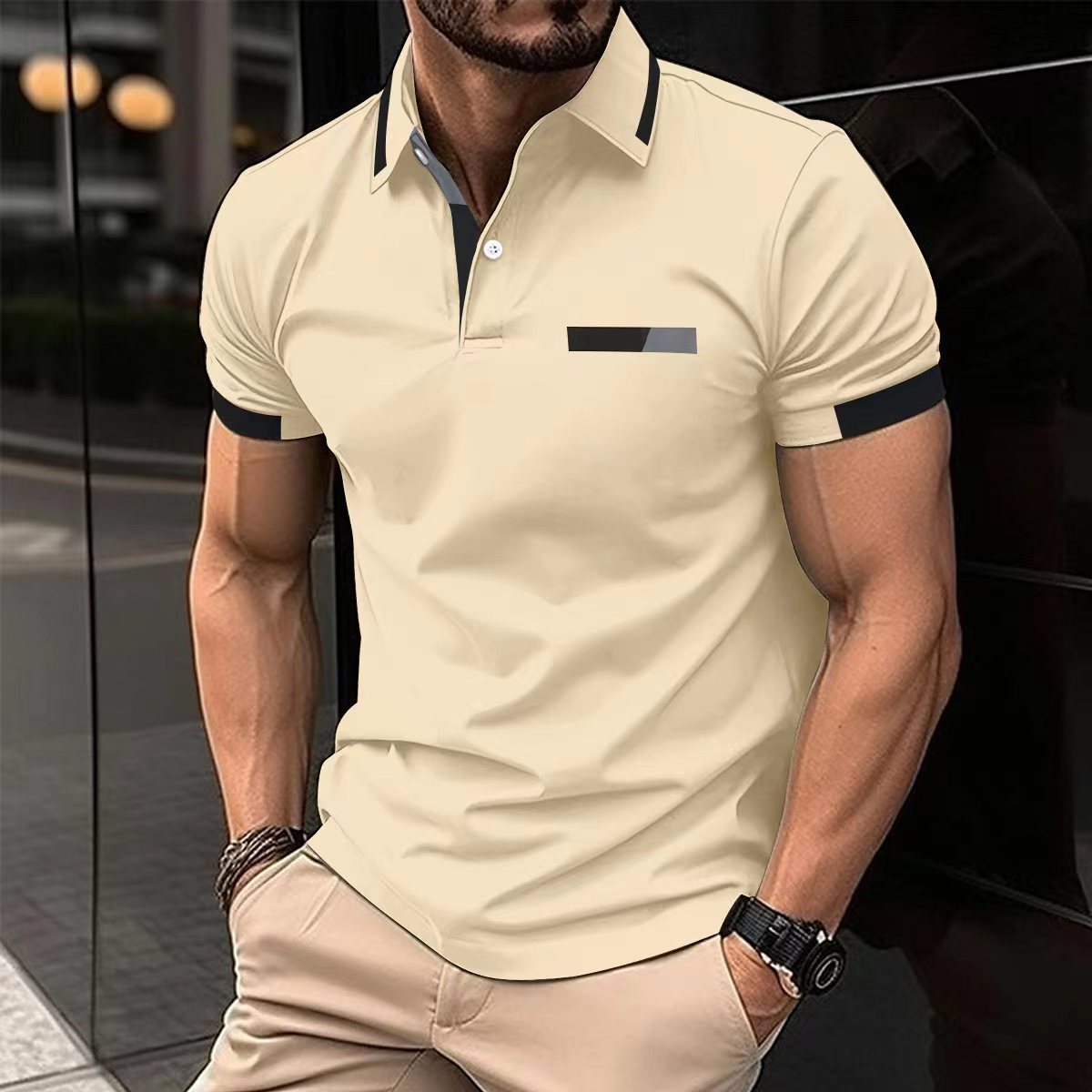 Faux Pocket Lapel Polo Shirt for Business Casual Style - Neon North Clothing