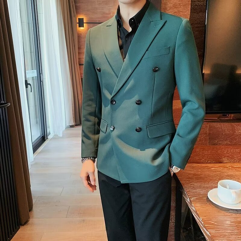 Men's Casual Double-Breasted Jacket in Simple Solid Colors