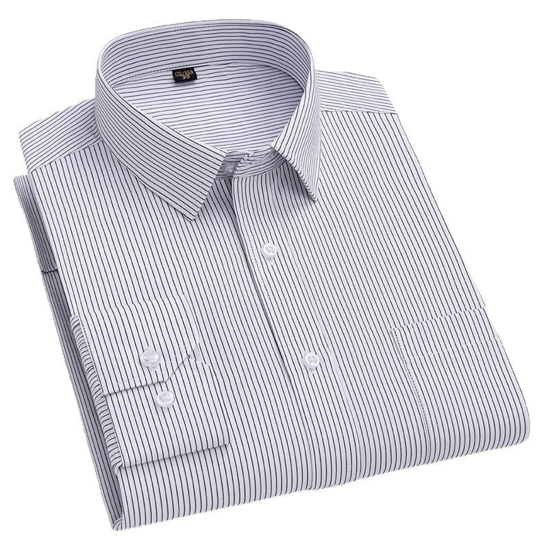 Mens Wrinkle-Free Blue-Striped Work Shirt for Effortless Style and Comfort