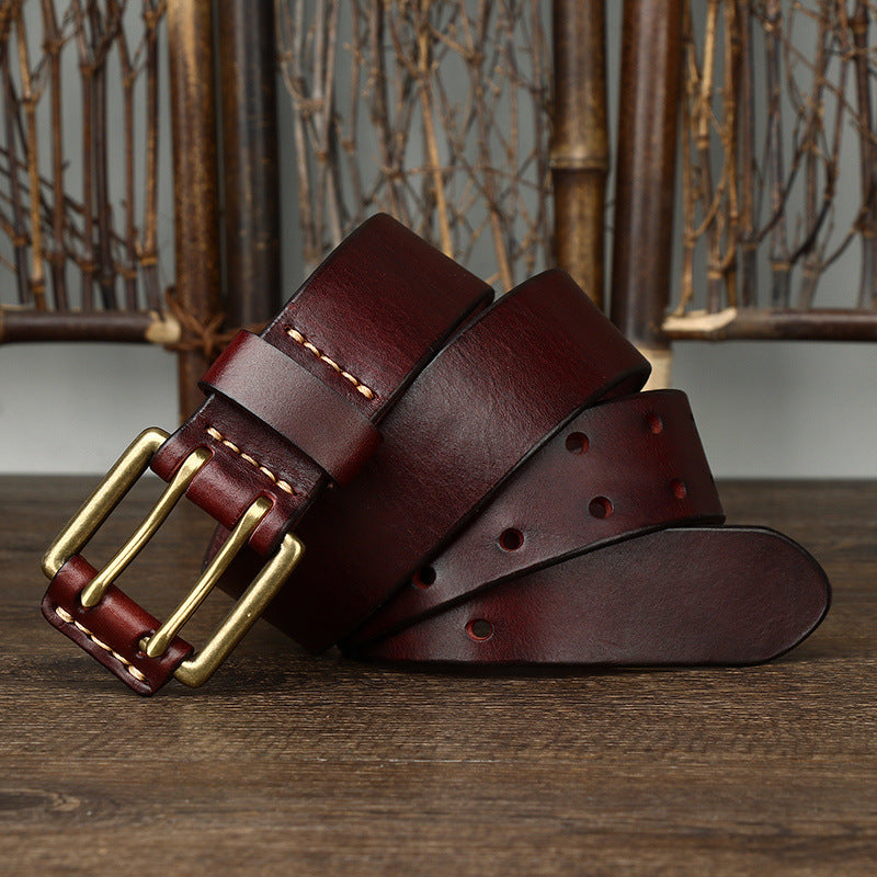 Men's Leather Belt Double Pin Buckle - Neon North Clothing
