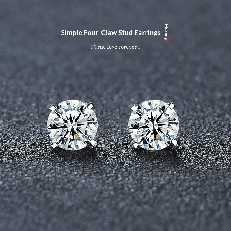 Classic Four Claw Moissanite Stud Earrings in Sterling Silver Gold Plated
