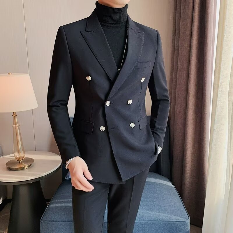 Men's Casual Double-Breasted Jacket in Simple Solid Colors