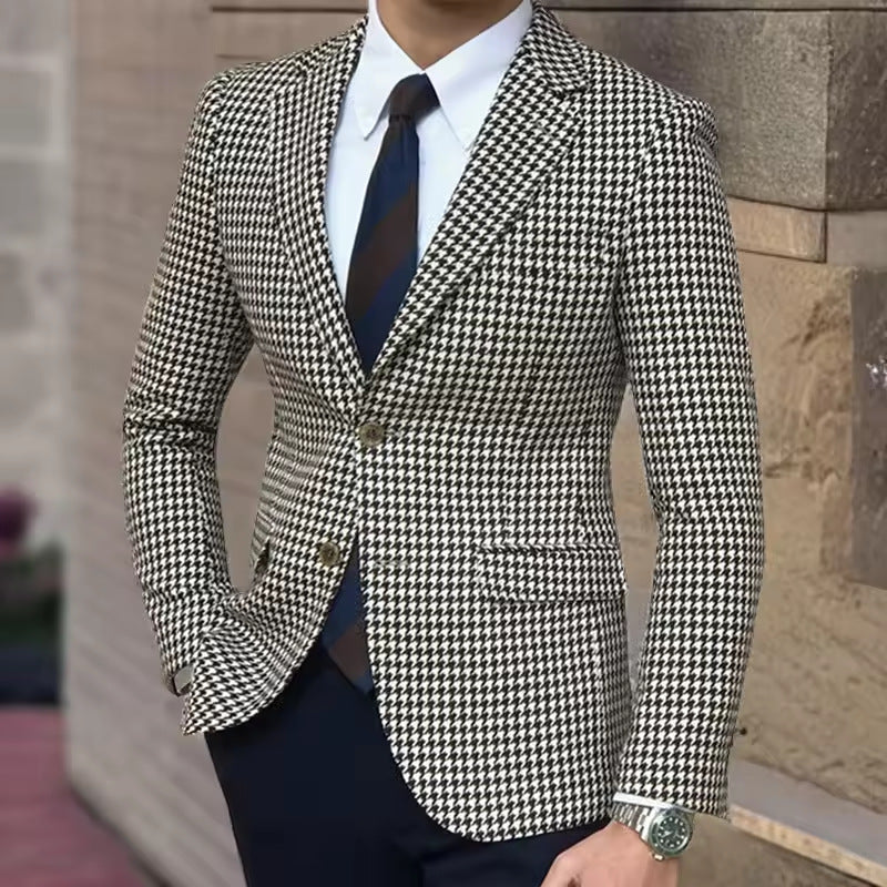 Mens Houndstooth Suit - Slim-Fit Single-Breasted Style