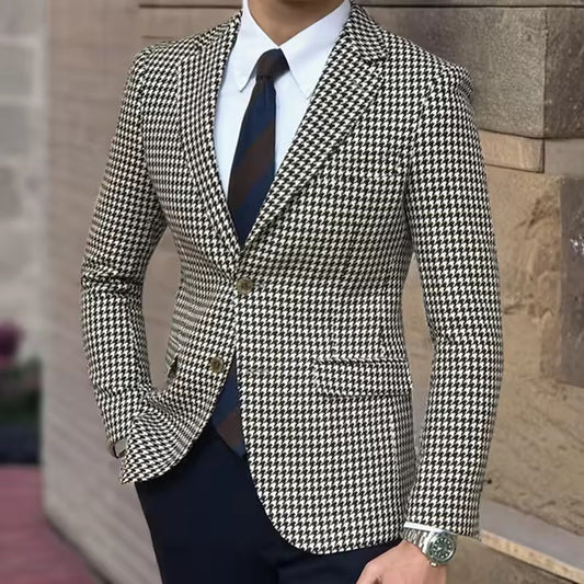 Mens Houndstooth Suit - Slim-Fit Single-Breasted Style