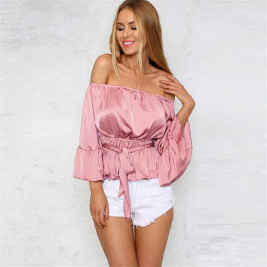 Slash Neck Butterfly Sleeve Tunic Elegant Blouse for Effortless Style - Neon North Clothing