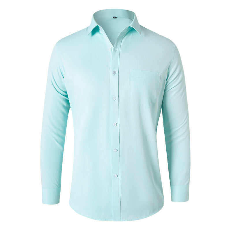 Solid Color Long Sleeve Men's Shirt - Slim Fit Casual Wear