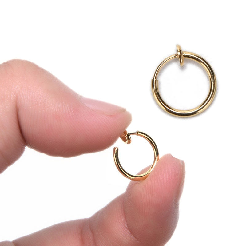 1 Pair 13mm Punk Goth False Hoop Earrings Septum Clip on Boby Nose Lip Ear Fake Piercing Rings Stud - Neon North Clothing