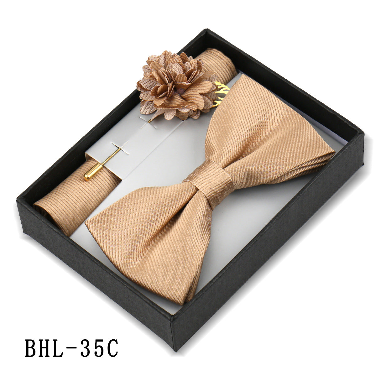 Men's Bow Tie Pocket Square Set with Brooch - Solid Color Elegance - Neon North Clothing