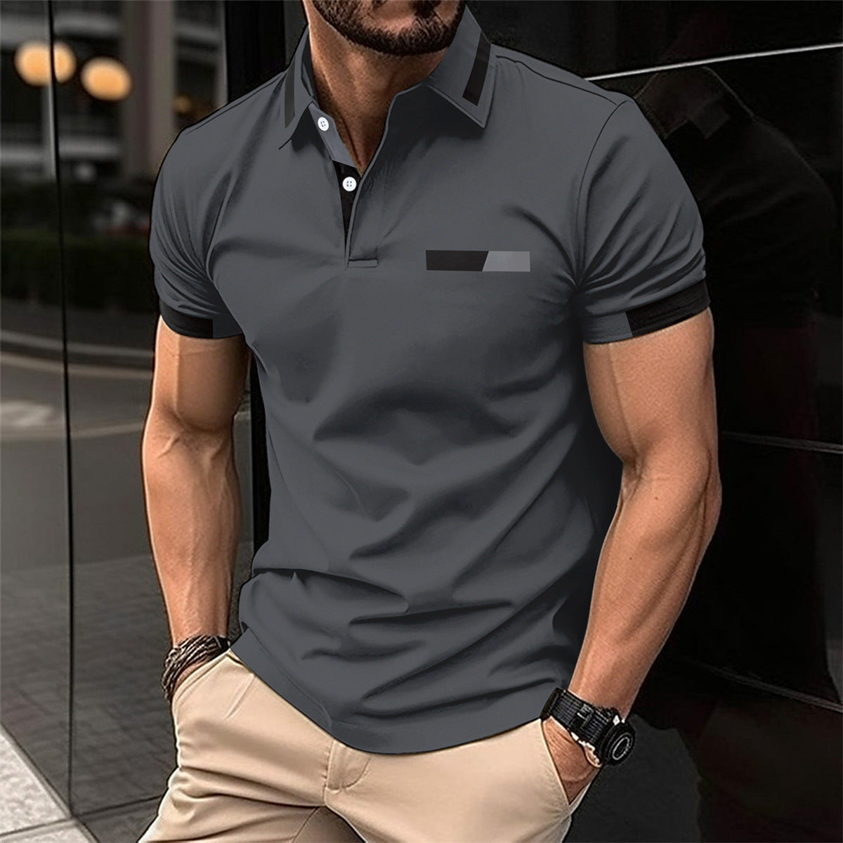 Faux Pocket Lapel Polo Shirt for Business Casual Style - Neon North Clothing