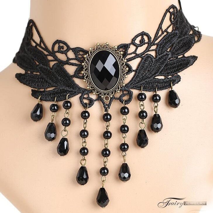 Retro Court Gothic  Multi-Layer Crystal Lace Necklace Choker Clavicle Chain - Neon North Clothing
